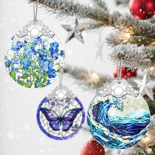 Forget-me-not Stained Glass Christmas Ornament - 3x3.5in Hanging Tree Decor, Jocidea