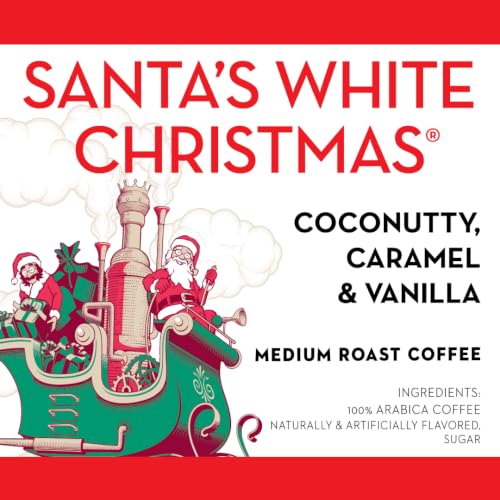 Barnie's Coffee Santa's White Christmas Coffee Pods 48 Count with Coconut, Vanilla & Caramel Flavors - Compatible with Keurig, Medium Roast Arabica