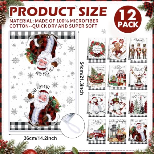 VitalCozy Simple Style 12-Pack Christmas Kitchen Towels 14x21 Inches