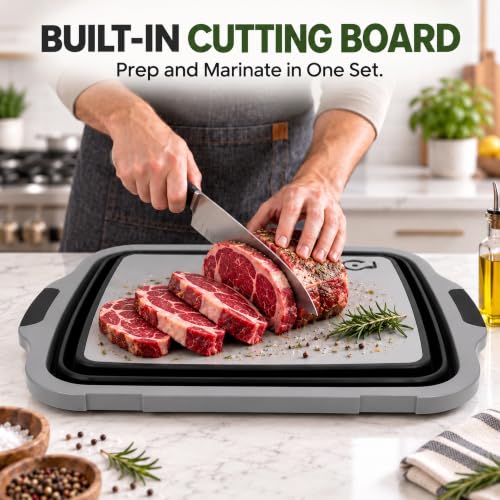 Grande Home Dark Gray Collapsible BBQ Prep Tub with Lid & Cutting Board, XL 4.3 Gal