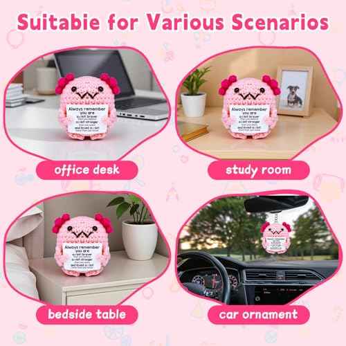 Emotional Support Crochet Axolotl£¬Positive Crochet Animals, Emotional Support Plush, Crochet Gifts for Women Encouragement, Self Care, Coworkers, Birthday, Christmas, Desk Home Decoration