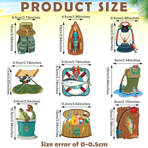 36 Pcs Fishing Christmas Ornaments—Wooden Fisherman Holiday Décor Set