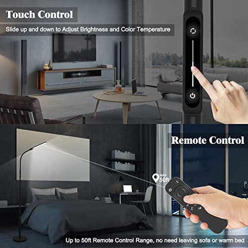 Black LED Floor Lamp with Adjustable Height & Remote Control - Modern Reading Light