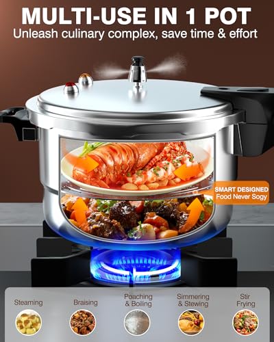 WantJoin 11Qt Aluminum Pressure Cooker with Safety Features - Compatible with Gas & Induction, Includes Canning Rack