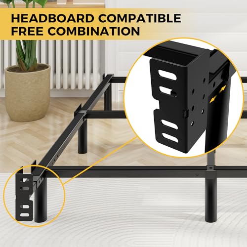 Awesofurni Queen Bed Frame with 9 Legs, 7 Inch Heavy Duty Metal Support, Black, Adjustable Length