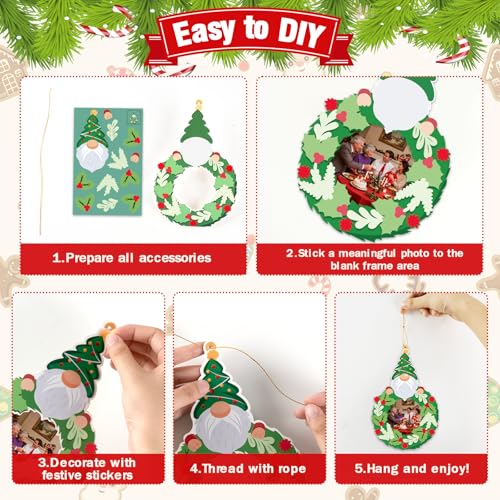 VABAMNA 28 Pack Christmas Picture Frame Craft Kit for Kids, Christmas Wreath Kit DIY Photo Frame Paper Crafts Gingerbread Snowman Hanging Ornaments for Xmas Tree Winter Art Home Classroom Activities