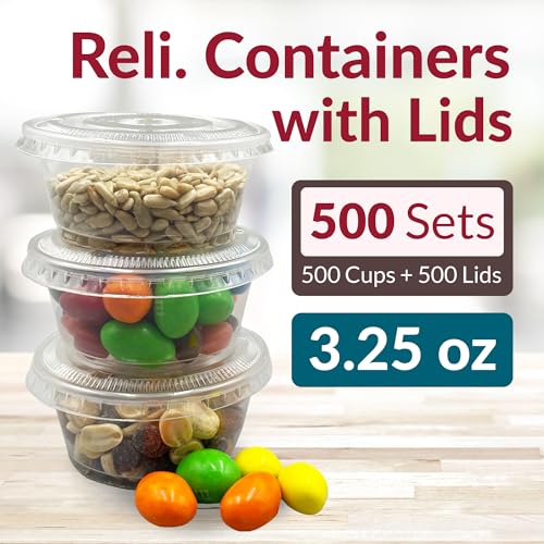 3.25 oz Plastic Portion Cups with Lids - 500 Sets Food Service Containers