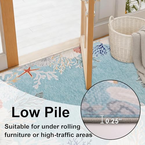 Ocean Blue Coastal Area Rug 8'x10' Washable Non-Slip Nautical Home Decor
