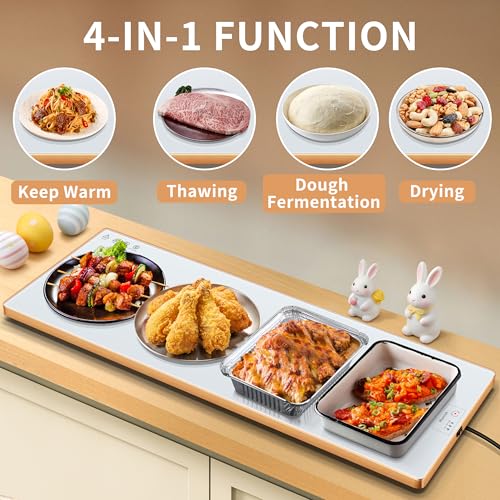 White 40x12 Inch Electric Warming Tray Tempered Glass Food Warmer