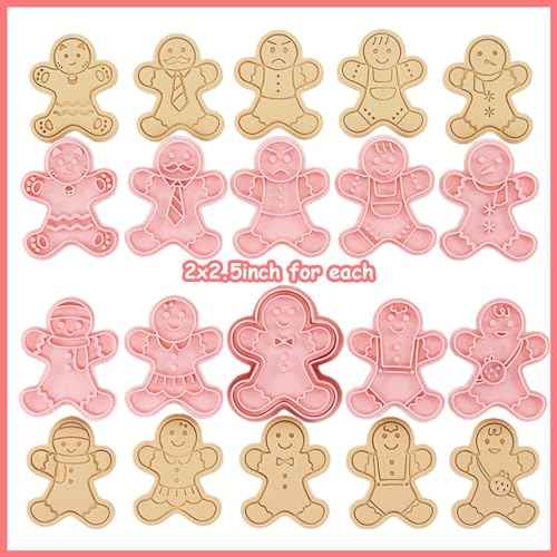 10 Mini Gingerbread Man Cookie Cutters, 3d Raised Cute Christmas Gingerbread Design Cookie Stamps, Mini Funny Gingerbread Molds, Christmas Ornament Cookie Cutter Set (Gingerbread Man)