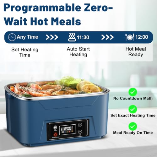 Usfock Blue Self-Heating Lunch Box 5.5 Cups Portable Food Warmer for Adults