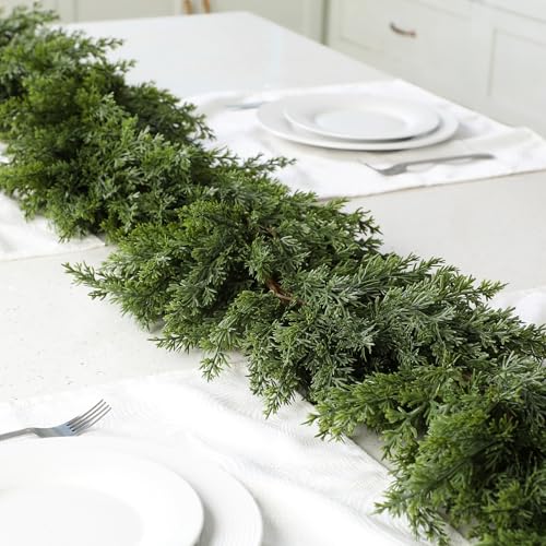 Jutom 6ft Artificial Cedar Garland - Realistic Faux Green Christmas Decoration