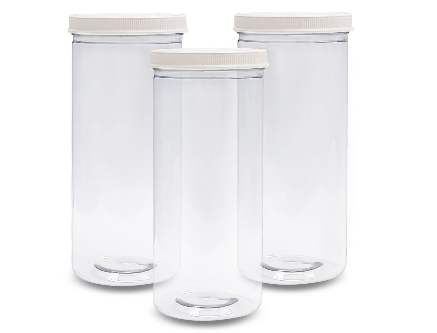 ljdeals 80 oz Tall Clear Plastic Jars with Lids, 2.5 Quart 10 Cup Cylinder Storage Containers, Wide Mouth PET Canisters, Pack of 3, BPA Free, Food Safe, Made in USA