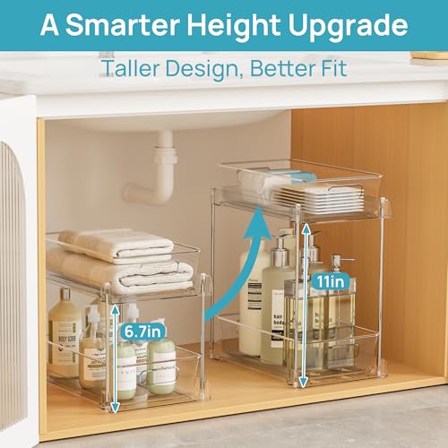 Transparent 4 Pack Taller Pull-Out Under Sink Bathroom Organizer - S-High