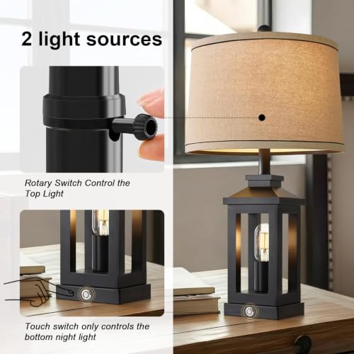 23.75" Retro Farmhouse Black Table Lamp for Living Room Bedroom