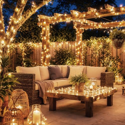 Soomit 2 Pack Outdoor Solar String Lights 66FT Warm White 8 Modes Waterproof