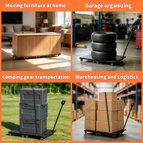 Connectable Furniture Dolly Set 4 Pieces with Detachable Handle - Black, Max Load 1760Lb