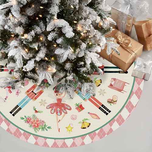Nutcracker Tree Skirt 36in, Pink Nutcracker Christmas Decor, Nutcracker Tree Ornament Ballet for Christmas Tree, Nutcracker Christmas Decorations for New Year Holiday Party