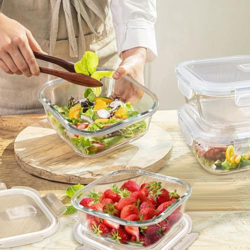 Square Glass Food Storage Containers with Lids - 24 oz, 6 Pack