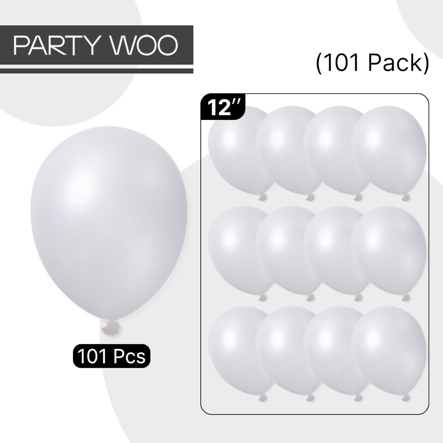 PartyWoo Pearl White Balloons - 12 Inch Metallic Latex Balloons for Weddings, Anniversaries & Celebrations | 101pcs