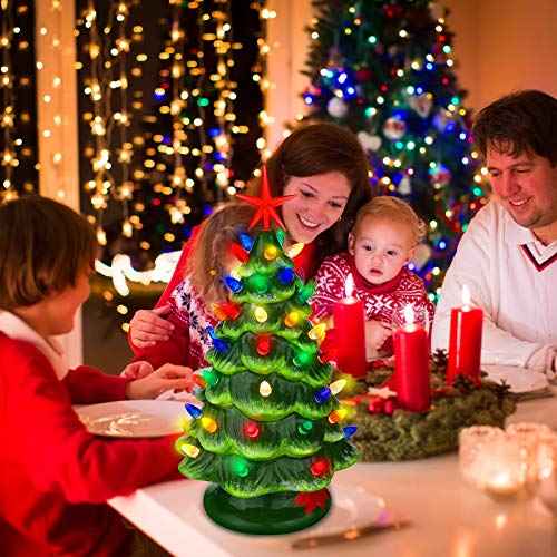 WILLBOND 6 Pieces Ceramic Christmas Tree Star Replacement Light Ceramic Tree Star Ornament Christmas Replacement Light Bulbs Accessories(Red, Yellow, Transparent)