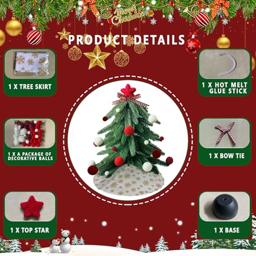 Dream Loom 15-Inch Green Mini Artificial Christmas Tree with Ornaments - Tabletop Holiday Decor