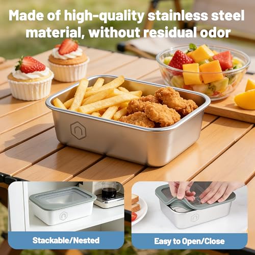 NAYELF 3-Piece Stainless Steel Food Storage Set with Glass Lids - 22/40/74oz Airtight Meal Prep Containers