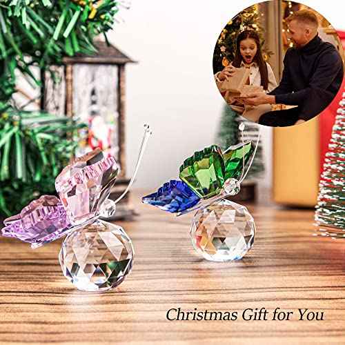 H&D HYALINE & DORA 2pcs Handmade K9 Crystal Flying Butterfly with Ball Base Glass Animal Figurines Cute Craft Wedding Gifts for Guests Home Decoration Accessories