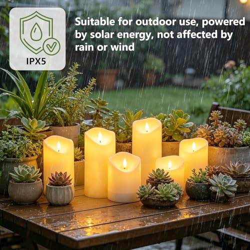 7 Pcs Solar Flickering Flameless Candles Waterproof Outdoor Garden Decor - White