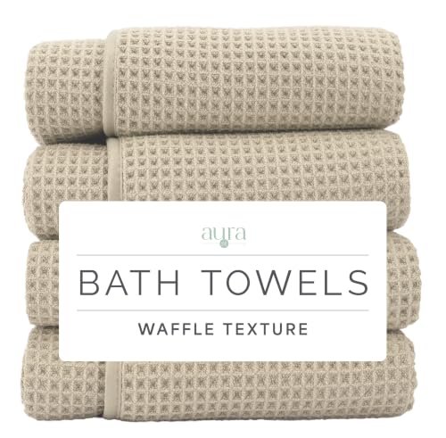 Beige Microfiber Waffle Bath Towels 4 Pack - Quick-Dry & Absorbent