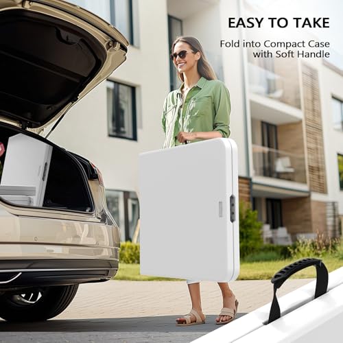 Bonnlo 6ft White Folding Table - Portable Collapsible Plastic Indoor Outdoor Use