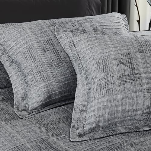 MaiRêve Oversized Queen Crinkle Texture Bedding Set 7 Pieces Charcoal Grey