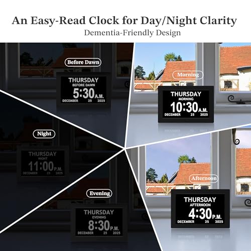 Flyruit 10.1'' Black Extra Large Digital Clock for Seniors & Dementia Care