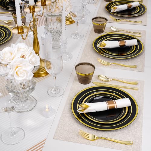 Realluck Black Disposable Dinnerware Set for 100 Guests – Plates, Cups, Napkins & Silverware