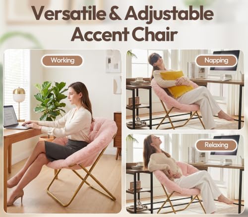 Alpen Pink Cozy Saucer Chair - Padded Round Moon Lounge for Bedroom & Living Room
