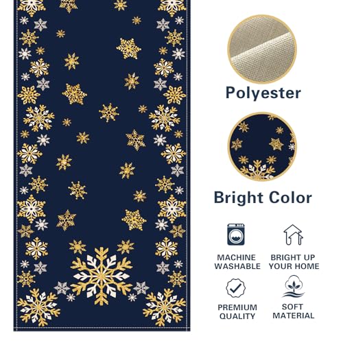Winter Gold Snowflake Table Runner 13"x72" Dark Blue – Croar Gold Snowflake / Table Runner