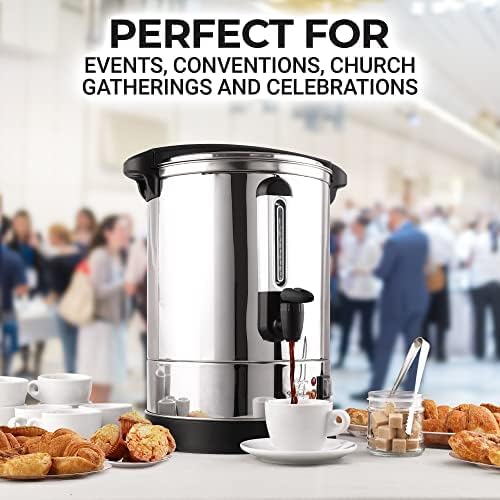 Zulay Kitchen Commercial Grade Coffee Maker - 50 Cup Double-Wall Stainless Steel Urn | Quick Brew & Hot Beverages - Silver