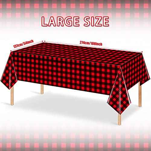 4 Pack Christmas Buffalo Plaid Party Tablecloth Decorations, Disposable Waterproof Red and Black Lumberjack Checkered Plaid Table Cover Backdrop for Christmas Winter Holiday Party Supplies, 54x108Inch