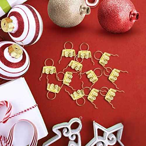 100 Sets Round Christmas Ornament Tops Caps, 0.4 in Gold Metal Tops, Ornament Topper Caps for Clear Glass DIY Decor