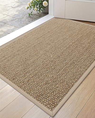 DEXI Beige Indoor Door Mat 24x36 - Ultra Thin Non Slip Entrance Rug