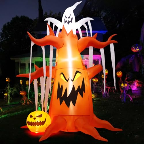 10 FT Halloween Inflatable Dead Tree with Pumpkin Ghost LED Outdoor Decor