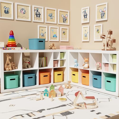 8 Pack Colorful Stackable Storage Bins with Lids & Handles for Organization