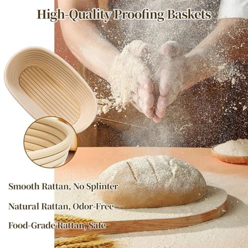 Banneton Bread Proofing Basket - Proofing Basket Set of 2 (9 inch Round) - Natural Rattan Banneton with 4 Linen Liners - Bread Basket for Sourdough Bread Baking Supplies