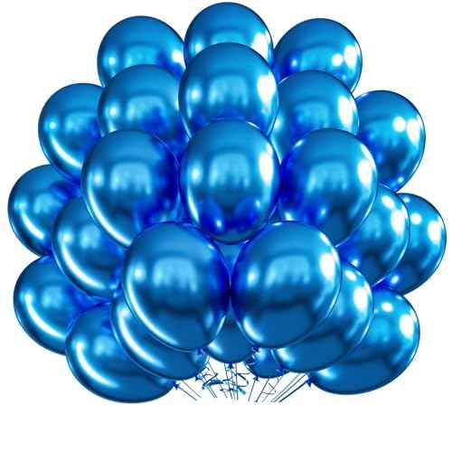 Chrome Metallic Blue Balloons 12 inch, 100 Pcs Latex Shiny Balloons for Graduation Halloween Wedding Birthday Baby Shower Christmas Party Decoration