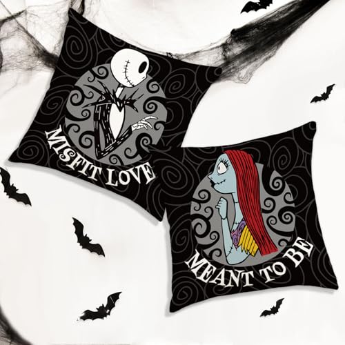 Nightmare Christmas Decorations, Set of 2 Nightmare Before Halloween Cushion Cases, 18x18 Halloween Throw Pillow Cover Decorations, Jack Sally Bed Couch Sofa Decor Party Supplies - Meant to be