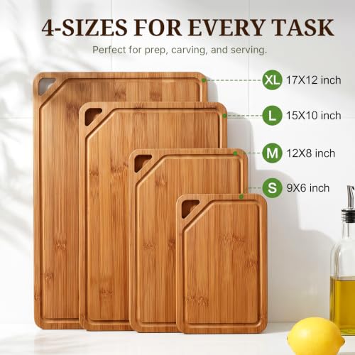 Gashell Bamboo Cutting Board Set 4 Pieces with Beeswax Coating - Multi-Size Kitchen Utensils