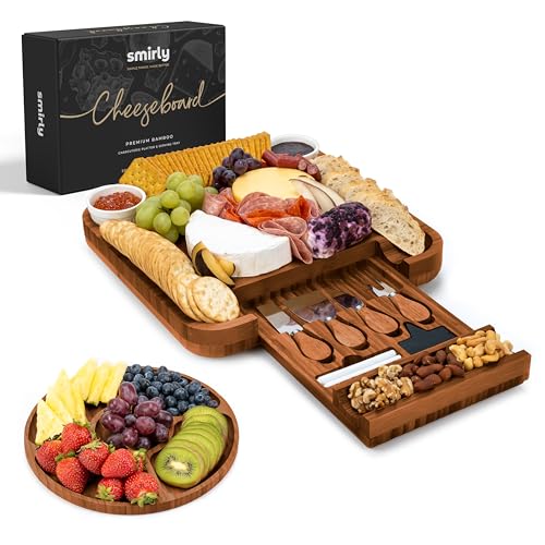 Charcuterie Board Set with Serving Accessories - Carbonized Bamboo, Brown