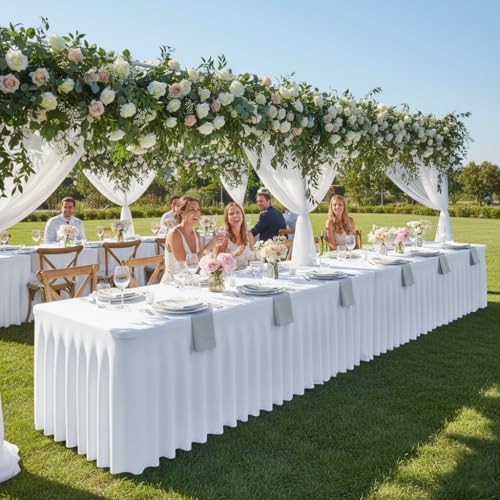 White Spandex Table Skirt for 6ft Rectangular Tables - 2 Pack - White / 30x72 Inch Variation