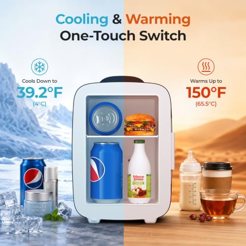 BEICHEN Portable Mini Fridge 4L/6 Can Cooler & Warmer Black, Quiet Office & Travel Refrigerator