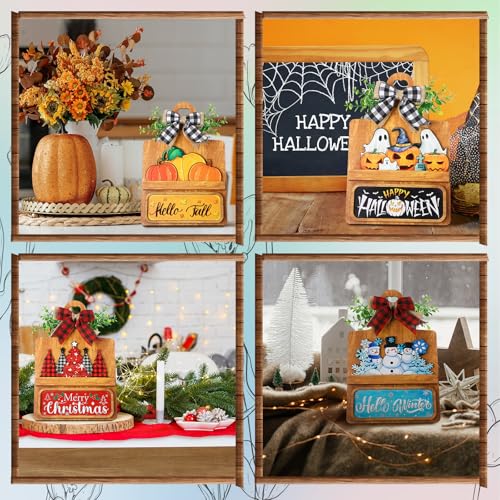GlikCeil Seasonal Interchangeable Farmhouse Breadboard Set with Signs & Bows